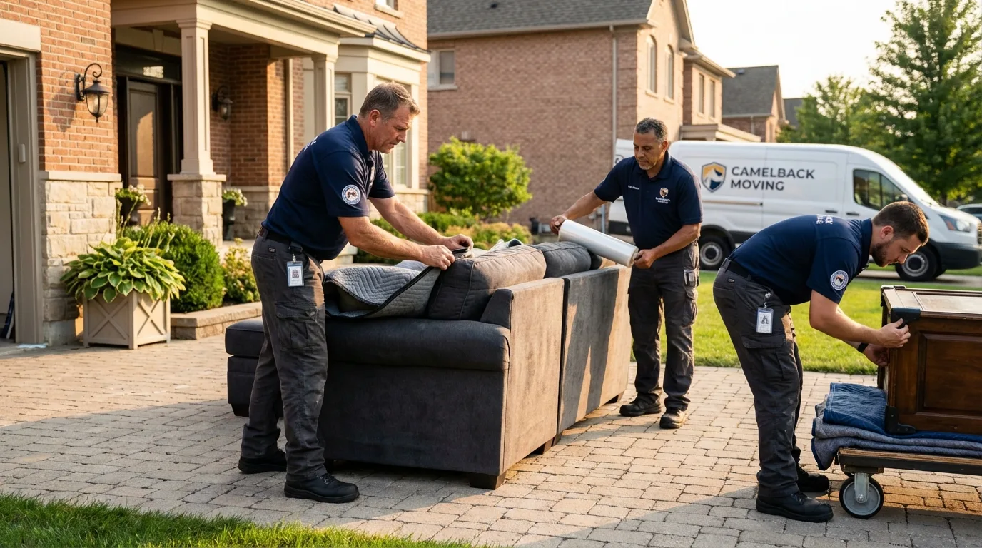 Large estate moving crew wrapping furniture in Greenvale, NY